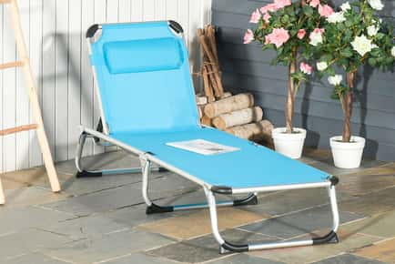 Outsunny Outdoor Folding Aluminium Sun Lounger with Built-in Pillow