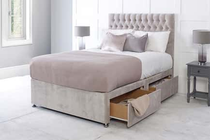 Chesterfield Divan Bed Set and Headboard with Mattress and Storage Options - 6 Sizes