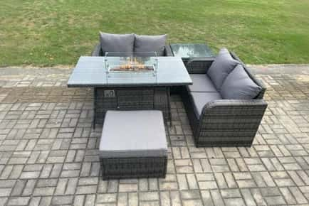 Luxurious 5 Piece Rattan Garden Set with Firepit Table