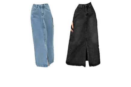 High Waisted A-Line Denim Maxi Skirt - Black or Blue