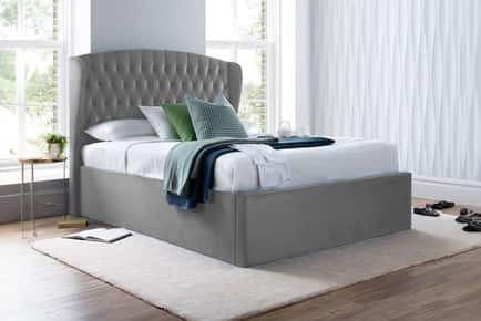 Luxury Winged Georgia Velvet Ottoman Bed Frame in Grey - 5 Sizes