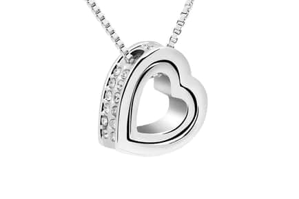 Double Heart White-Gold Plated Pendant Necklace!