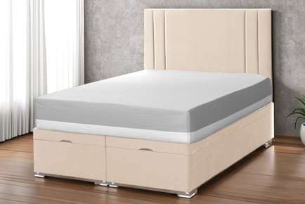 Velvet Ottoman Bed with Plush Headboard - 5 Colours & 4 Sizes