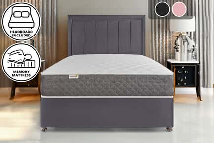 Plush Divan Bed, Headboard & Mattress - 5 Sizes & 2 Colours