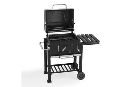 outdoor portable charcoal bbq grill with side shelf and wheels