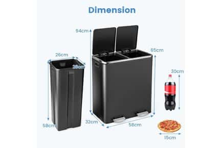 Double Recycle Pedal Bin wth Dual Removable Compartments