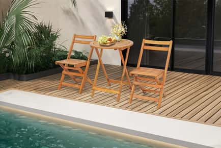 3 Pieces Folding Patio Bistro Set with Slatted Tabletop