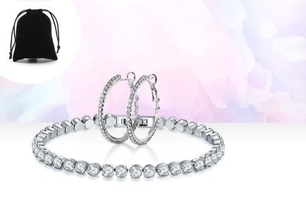 Crystal Tennis Bracelet and Hoop Earrings Set