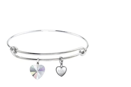 Crystal Heart & Mum Charm Bangle