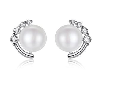 Crystal Moon & Pearl Stud Earrings