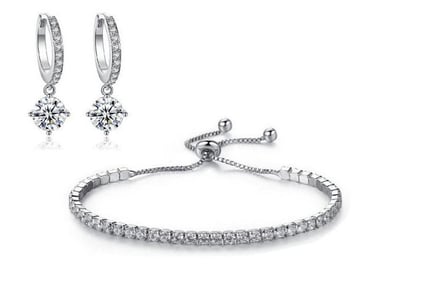 Tennis Bracelet & Huggies Earring Set!