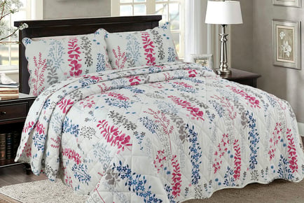 3pc Quilted Patchwork Bedspread Set - 2 Sizes & 12 Colours!