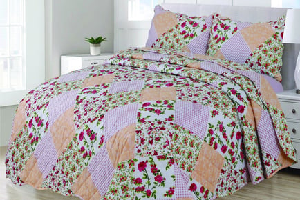 3pc Quilted Patchwork Bedspread Set - 2 Sizes & 12 Colours!