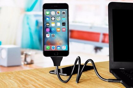 Flexible Phone Holder & USB Charger for iPhone or Android