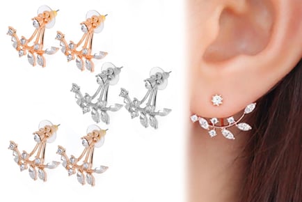 Summer Crystal Leaf Double Drop Earrings - Silver, Rose Gold or Gold