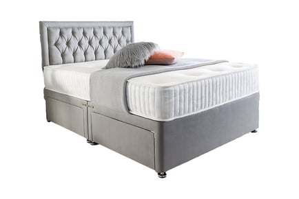 Suede Divan Bed Set, Mattress and Headboard, Superking, 4 drawers