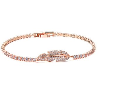 Rose Gold Crystal Leaf Tennis Bracelet
