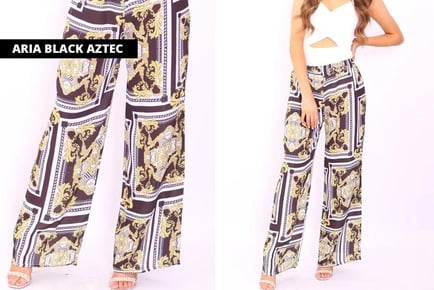 Printed Palazzo Flared Leg Trousers - 6 Designs & UK Sizes 8-18!