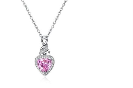 Pink Sapphire Heart Necklace with Crystals