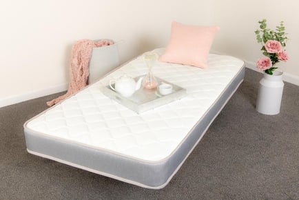 A grey sprung seven core layer memory foam mattress, King