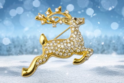 Gold Crystal Festive Dancer Reindeer Brooch