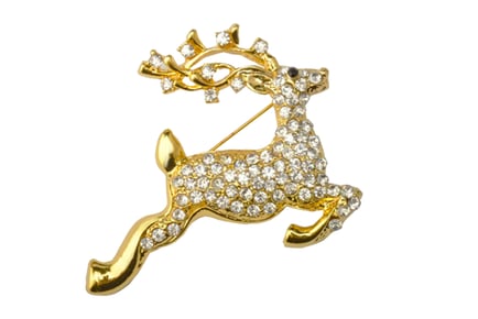 Gold Crystal Festive Dancer Reindeer Brooch