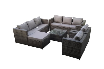 9-Seater Rattan Garden Furniture Set - Mixed Grey