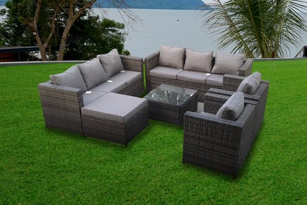 9-Seater Rattan Garden Furniture Set - Mixed Grey