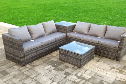 6-Seater Rattan Furniture Corner Sofa Set - Grey