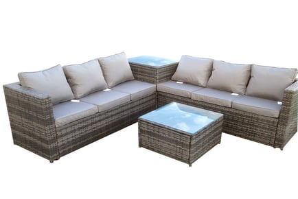 6-Seater Rattan Furniture Corner Sofa Set - Grey