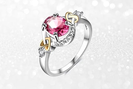 Pink Lab-Created Sapphire & Crystal Heart Ring