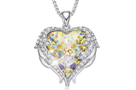 Heart Necklace with Crystal Angel Wings - 3 Colours!