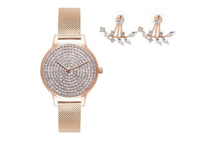 Jessica Rose Glitter Watch & Crystal Earring Set