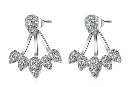 Crystal Cluster Leaf Earrings - White Gold Plated