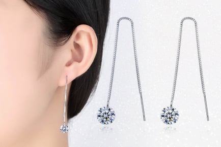 White Gold-Plated Crystal Thread Earrings