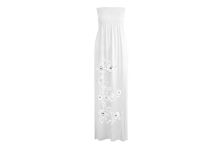 Floral Print Bandeau Maxi Dress - Cream, Stone or White
