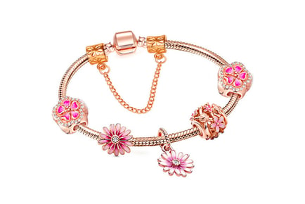 Rose Gold Daisy Charm Bracelet - 3 or 5 Beads