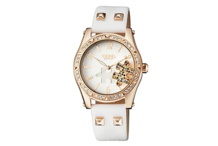 Rebel Brooklyn Women's White & Gold Crystal Watch