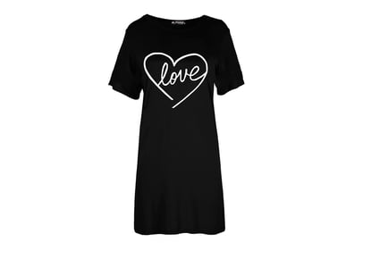 Love Heart Oversized T-Shirt Dress - 5 Colours & Sizes 8-26