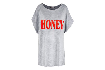 Honey Print Oversized T-Shirt - 7 Colours & Sizes 8-26