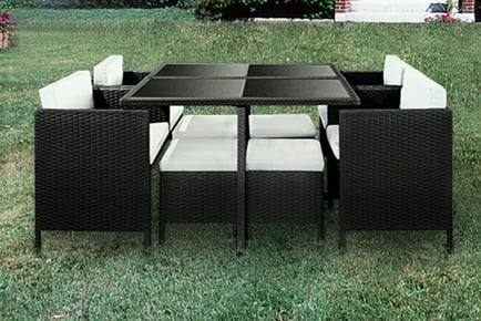 8-Seater Rattan Cube Furniture Dining Set - Black