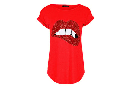 Graphic Print Turn Up Sleeve Baggy T-Shirt - 7 Colours & UK Sizes 8-26