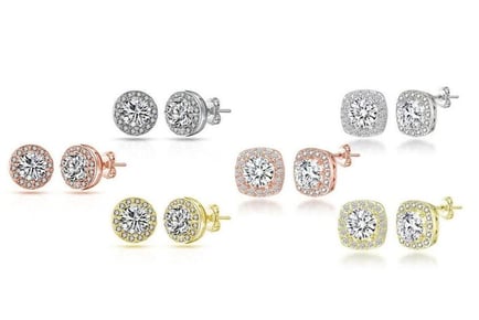 Sparkling Round or Square Halo Stud Earrings - 3 Colours!