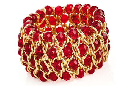Elasticated Gold Bracelet with Red Crystals