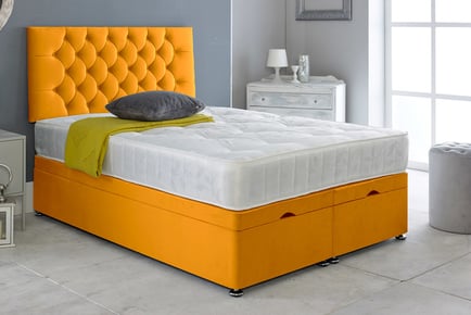 Plush velvet ottoman divan bed with mattress, Super King, Black