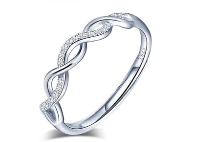 Beautiful Entwined Infinity Silver Crystal Ring