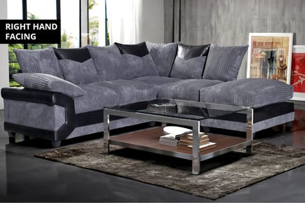 RIGHT HAND FACING: A Kendra fabric black and grey corner sofa