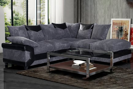 RIGHT HAND FACING: A Kendra fabric black and grey corner sofa