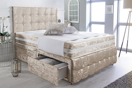 Vintage Crushed Velvet Divan Bed Set - Optional Drawers