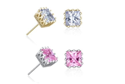 Crown Crystal Stud Earrings - Pink or Clear!